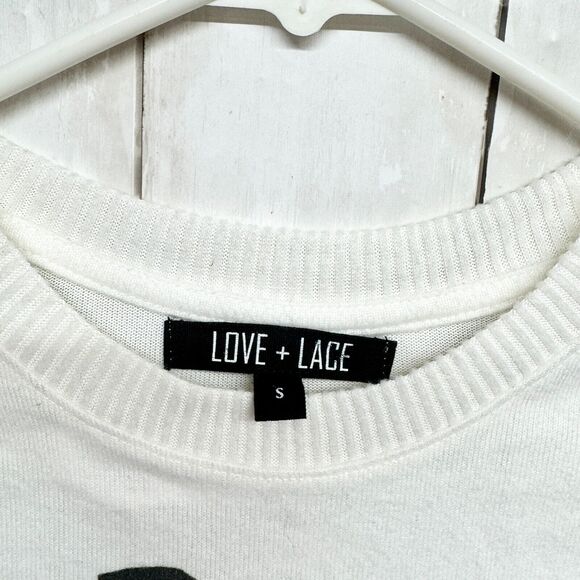 Love + Lace Sweater Womens S Beige Lovely Paris Themed Sequins Eiffel Tower - Picture 2 of 5